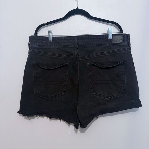 Womens American Eagle Black Denim Shorts Distressed Cut Off Stretch Size 18 - Picture 2 of 5